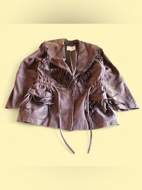 Vintage Fringe Leather Jacket Brown Women’s M Western